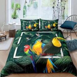 Parrots Tropical Leaf Bedding Set Bed Sheets Spread Comforter Duvet Cover Bedding Sets