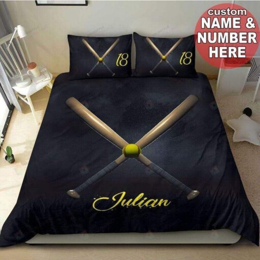 Softball Bat Deeply Personalized Custom Name Duvet Cover Bedding Set