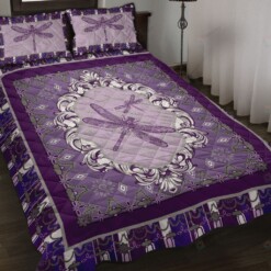 Dragonfly Mandala Bright Purple Quilt Bedding Set