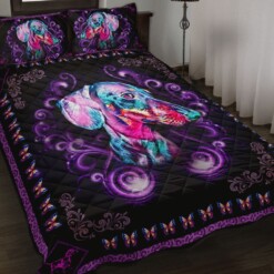 Dachshund Floral Frame Purple Quilt Bedding Set