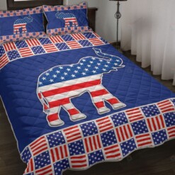 Elephant July 4th USA Quilt Bedding Set