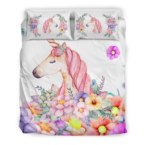 Colorful Floral Unicorn Bedding Set Cotton Bed Sheets Spread Comforter Duvet Cover Bedding Sets