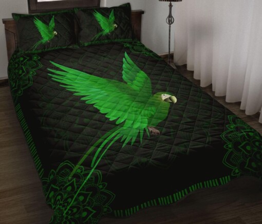 Green Parrot And Mandala Pattern Quilt Bedding Set Bed Sheets Spread Comforter Duvet Cover Bedding Sets