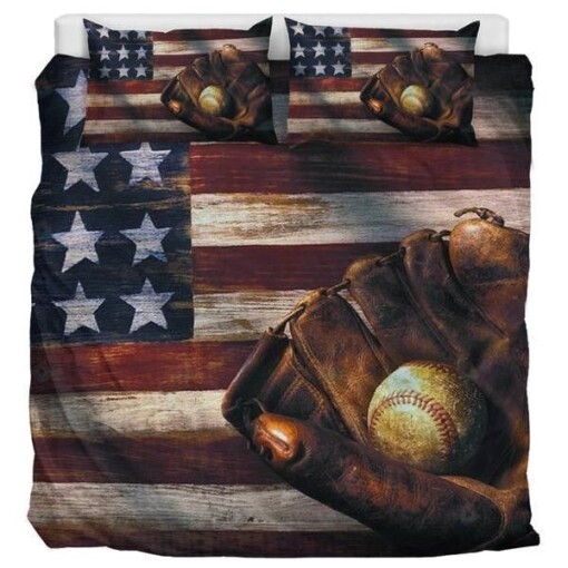 Baseball American Flag Duvet Cover Bedding Set