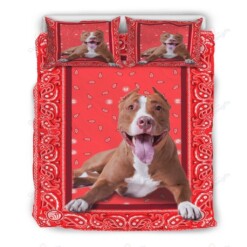 Pit Bull Red Bandana Pattern Bedding Set Bed Sheets Spread Comforter Duvet Cover Bedding Sets