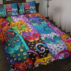 Colorful Cats Art Pattern Quilt Bedding Set