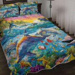 Dolphin Under The Ocean Quilt Bedding Set
