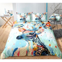 Colorful Deer Painting Bedding Set Bed Sheets Spread Comforter Duvet Cover Bedding Sets