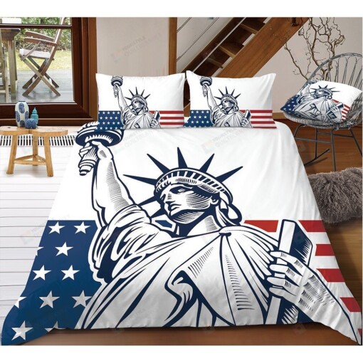 Statue Of Liberty And American Flag Bedding Set Bed Sheets Spread Comforter Duvet Cover Bedding Sets