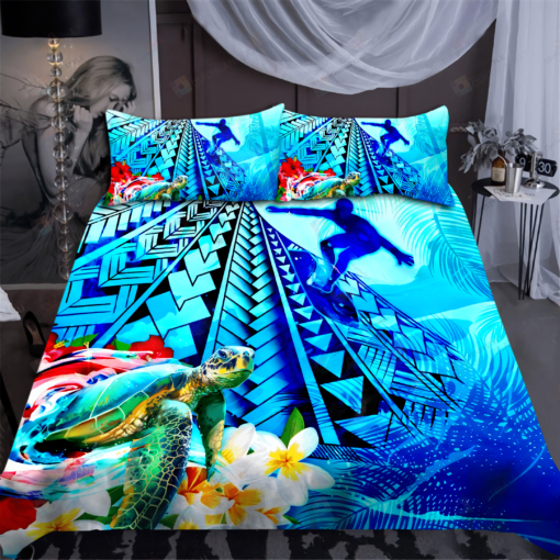 Hawaii Turtle Surfing Bed Sheets Duvet Cover Bedding Set