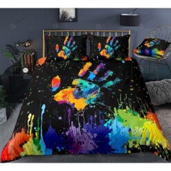 Handprint Watercolor Bedding Set Bed Sheets Spread Comforter Duvet Cover Bedding Sets