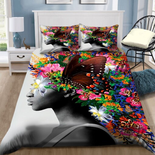 Beauty Girl With Flower Bedding Set Cotton Bed Sheets Spread Comforter Duvet Cover Bedding Sets