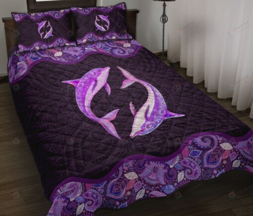 Dolphin Purple Quilt Bedding Set