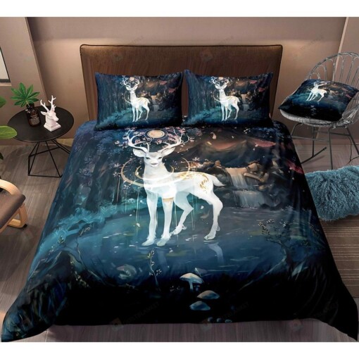 White Deer In The Forest Bedding Set Bed Sheets Spread Comforter Duvet Cover Bedding Sets