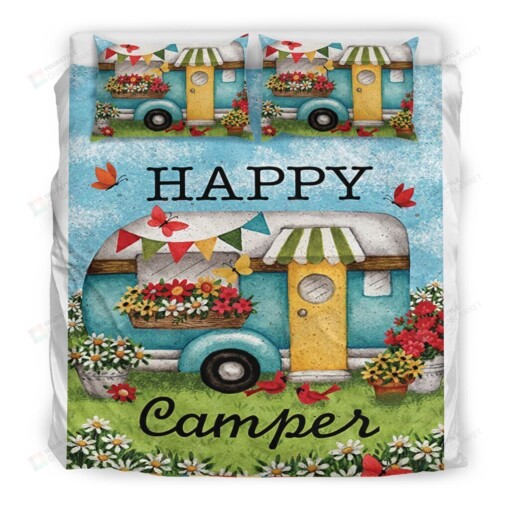 Camping Happy Camper Bedding Set Cotton Bed Sheets Spread Comforter Duvet Cover Bedding Sets
