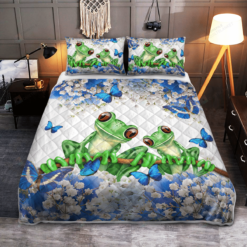 Frog And Blue Butterfly Quilt Bedding Set  Bed Sheets Spread Comforter Duvet Cover Bedding Sets