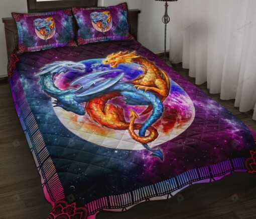 Dragon Galaxy Mandala Style Quilt Bedding Set