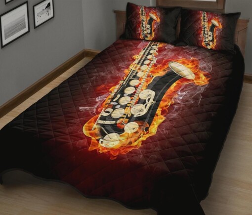 Saxophone On Fire Quilt Bedding Bed Sheets Spread Comforter Duvet Cover Bedding Sets