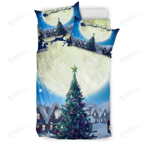 Merry Christmas Tree And Santa Claus Bedding Set Bed Sheets Spread Comforter Duvet Cover Bedding Sets