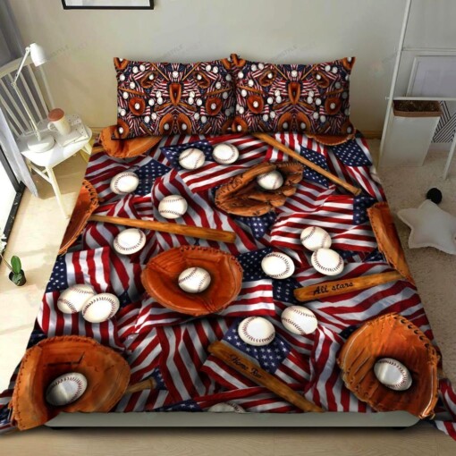 Baseball And American Flag Bedding Set Bed Sheets Spread Comforter Duvet Cover Bedding Sets