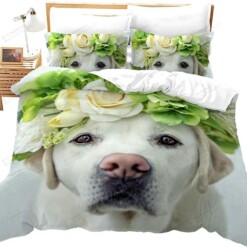 Labrador Dog Flower Bedding Set Bed Sheets Spread Comforter Duvet Cover Bedding Sets