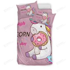 Pink Donut Unicorn Laugh Unicorn Every Day Bedding Set Cotton Bed Sheets Spread Comforter Duvet Cover Bedding Sets