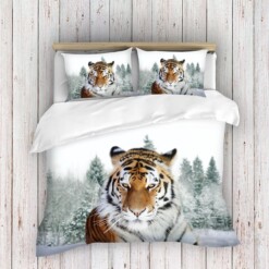 Tiger In Snow Bedding Set Bed Sheets Spread Comforter Duvet Cover Bedding Sets