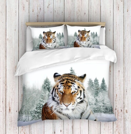 Tiger In Snow Bedding Set Bed Sheets Spread Comforter Duvet Cover Bedding Sets