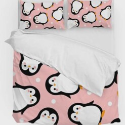 Penguin Pattern Pink Bedding Set Bed Sheets Spread Comforter Duvet Cover Bedding Sets