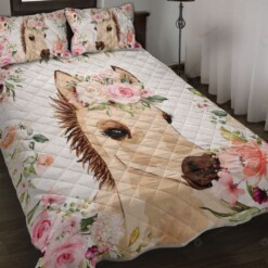 Horse - Baby Watercolor Flower Quilt Bedding Set