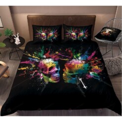 Colorful Skull Couple I Love You  Bedding Set Cotton Bed Sheets Spread Comforter Duvet Cover Bedding Sets