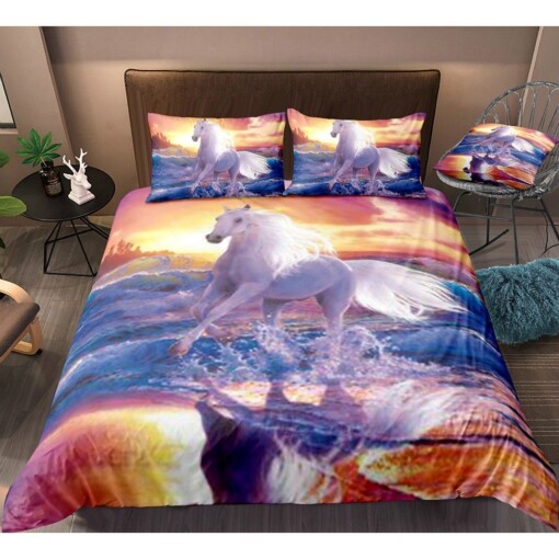 White Horse Bedding Set Bed Sheets Spread Comforter Duvet Cover Bedding Sets