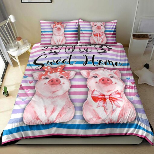 Cute Pig Home Sweet Home Bedding Set Bed Sheets Spread Comforter Duvet Cover Bedding Sets