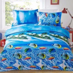 Ocean Cotton Bed Sheets Spread Comforter Duvet Cover Bedding Sets