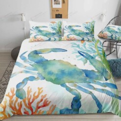 Merryword Ocean Bedding Watercolor Crab Cotton Bed Sheets Spread Comforter Duvet Cover Bedding Sets