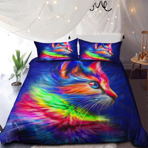 Cat Rainbow Color Bed Sheets Duvet Cover Bedding Set