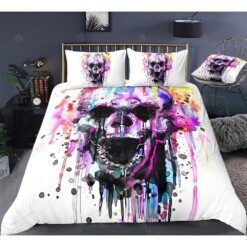Skull With Watercolor Bedding Set Cotton Bed Sheets Spread Comforter Duvet Cover Bedding Sets