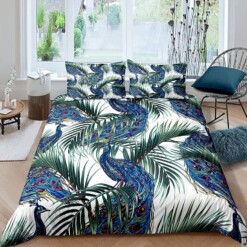 Peacock Bedding Set Palm Leaf Bed Sheets Spread Comforter Duvet Cover Bedding Sets