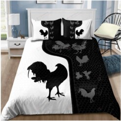 Rooster Black And White Background Bedding Set  Bed Sheets Spread Comforter Duvet Cover Bedding Sets