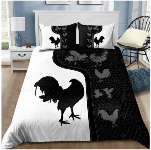 Rooster Black And White Background Bedding Set  Bed Sheets Spread Comforter Duvet Cover Bedding Sets