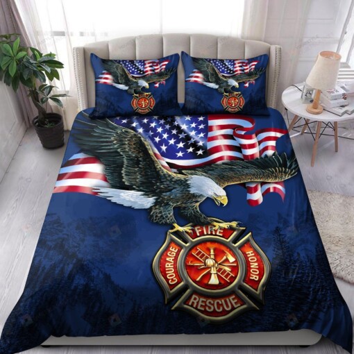 Eagle Firefighter American Flag Bedding Set Bed Sheets Spread Comforter Duvet Cover Bedding Sets