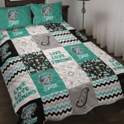 Live Love Fishing Flag Quilt Bedding Set