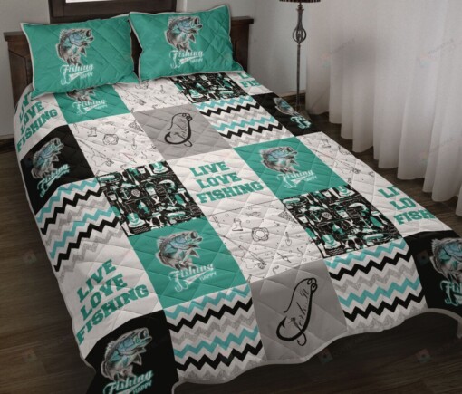 Live Love Fishing Flag Quilt Bedding Set