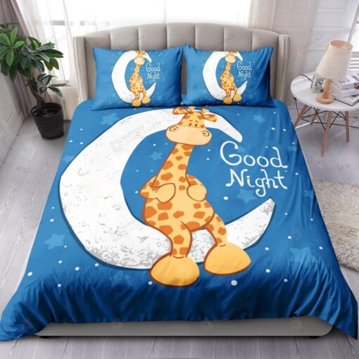 Cute Giraffe Sitting On The Moon Good Night Bedding Set Bed Sheets Spread Comforter Duvet Cover Bedding Sets
