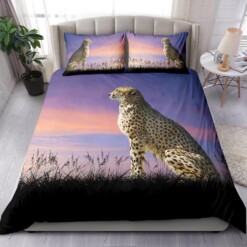 Cheetah Looking Out Over Savannah With Beautiful Sunset Sky Bedding Set Bed Sheets Spread Comforter Duvet Cover Bedding Sets