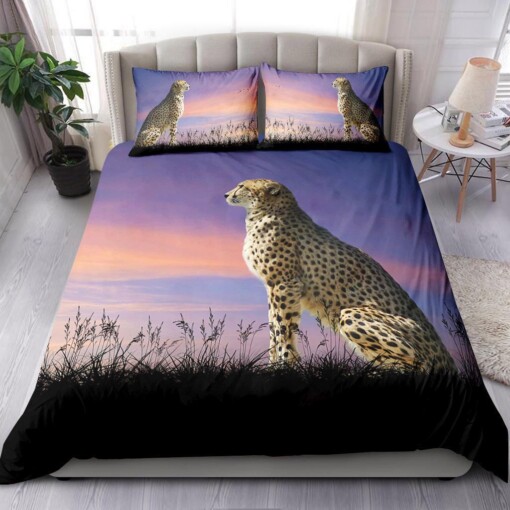 Cheetah Looking Out Over Savannah With Beautiful Sunset Sky Bedding Set Bed Sheets Spread Comforter Duvet Cover Bedding Sets