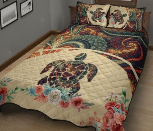 Turtle Mandala Floral Art Quilt Bedding Set