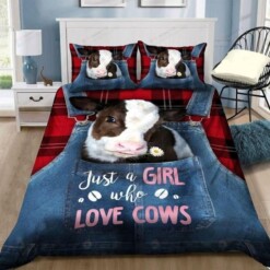 Cow Just A Girl Who Love Cows Bedding Set Cotton Bed Sheets Spread Comforter Duvet Cover Bedding Sets