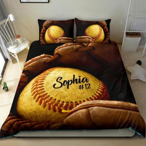 Softball Custom Duvet Cover Bedding Set Glove With Your Name