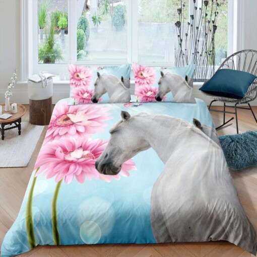 White Horse And Flower Bedding Set Bed Sheet Spread Comforter Duvet Cover Bedding Sets